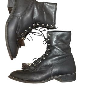 Larry Mahan 9.5 EUC minor wear Black Lace-Up Women's Boots- front tassel